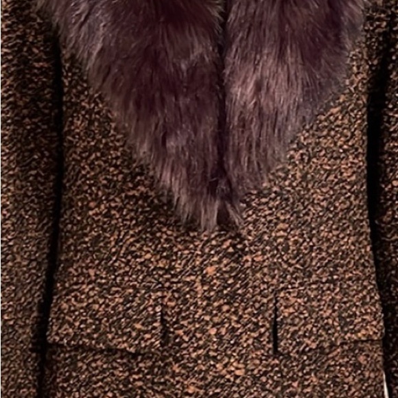 WHBM black and tan marbled coat w black faux fur color NWOT - Picture 8 of 8